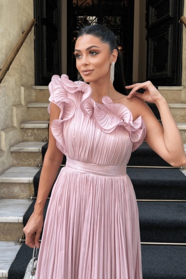Rochie eleganta din satin creponat cu detaliu volan - Img 4
