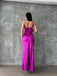 Rochie eleganta din satin lunga cu bretele - Img 5