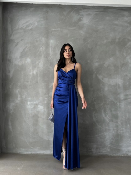 Rochie eleganta din satin lunga cu bretele - Img 5