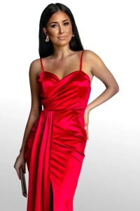 Rochie eleganta din satin lunga cu bretele - Img 4