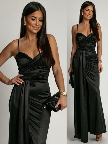 Rochie eleganta din satin lunga cu bretele