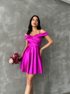 Rochie eleganta din satin scurta cu bretele - Img 4