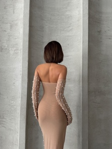 Rochie eleganta din tul cu maneci detasabile accesorizata cu perle si strasuri - Img 2