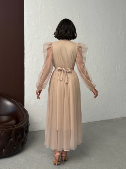 Rochie eleganta lunga cu accesoriu in talie din tull - Img 2