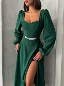 Rochie eleganta lunga cu accesoriu in talie - Img 1