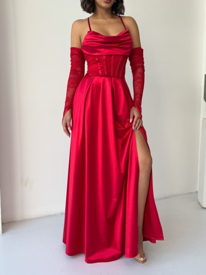 Rochie eleganta lunga cu accesoriu manusi - Img 6