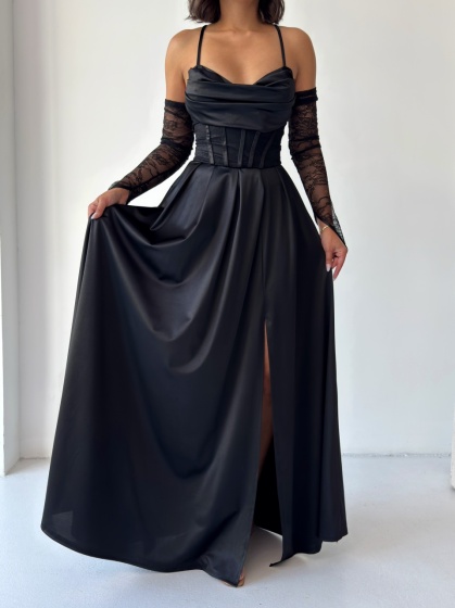 Rochie eleganta lunga cu accesoriu manusi - Img 6