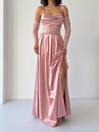 Rochie eleganta lunga cu accesoriu manusi - Img 4
