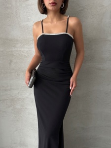 Rochie eleganta lunga cu bretele accesorizata cu perle - Img 2