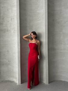 Rochie eleganta lunga cu bretele accesorizata cu perle - Img 6