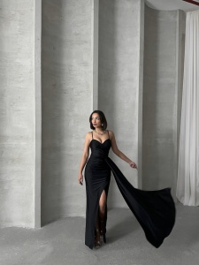 Rochie eleganta lunga cu bretele accesorizata cu strasuri - Img 7