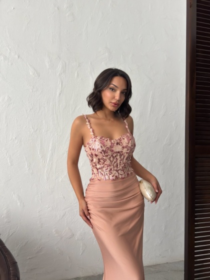 Rochie eleganta lunga cu broderie florală și paiete - Img 5