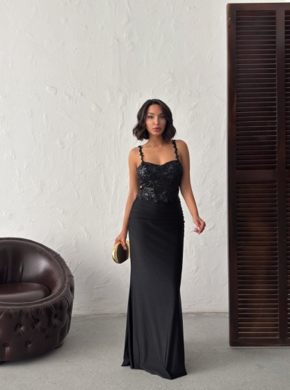 Rochie eleganta lunga cu broderie florală și paiete - Img 8