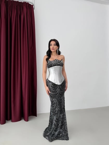 Rochie eleganta lunga cu detalii strasuri si corset detasabil - Img 6