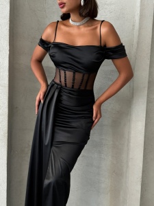 Rochie eleganta lunga cu detaliu transparent - Img 2