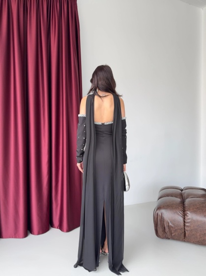 Rochie eleganta lunga cu maneci detasabile si sal - Img 2