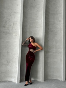 Rochie eleganta lunga din catifea - Img 4