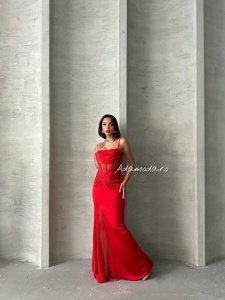 Rochie eleganta lunga din lycra cu tul accesorizata cu strasuri - Img 5