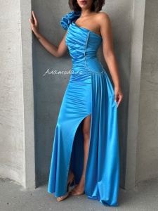 Rochie eleganta lunga din satin cu accesoriu pampon - Img 14