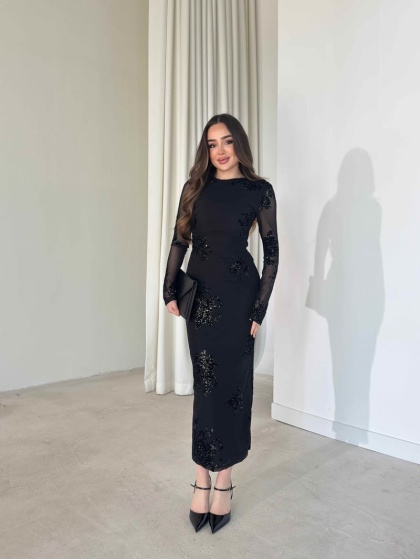 Rochie eleganta lunga din tull accesorizata cu paiete  - Img 2