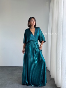 Rochie eleganta lunga plisata cu aspect lucios - Img 4