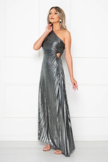 Rochie eleganta lunga plisata cu aspect lucios - Img 3