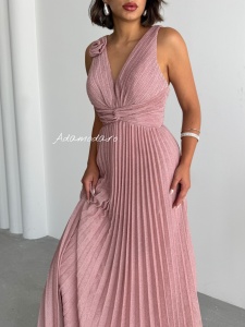 Rochie eleganta lunga plisata cu insertii sclipitoare - Img 3