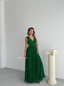 Rochie eleganta lunga plisata cu insertii sclipitoare - Img 5