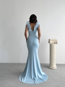 Rochie eleganta lunga tip sirena accesorizata cu lantisoare - Img 2