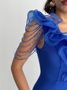 Rochie eleganta lunga tip sirena accesorizata cu lantisoare - Img 5