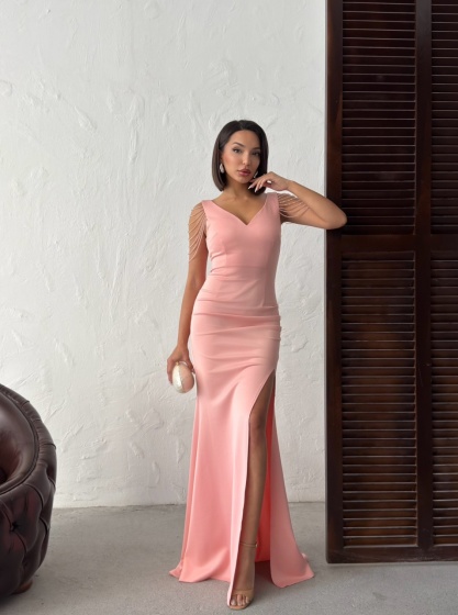 Rochie eleganta lunga tip sirena accesorizata cu lantisoare - Img 7