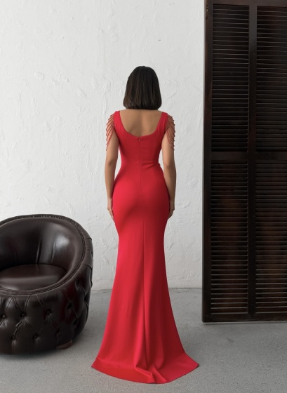 Rochie eleganta lunga tip sirena accesorizata cu lantisoare - Img 2