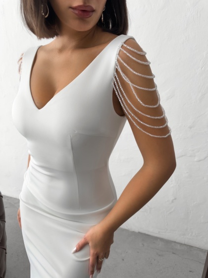 Rochie eleganta lunga tip sirena accesorizata cu lantisoare - Img 5
