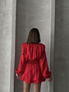Rochie eleganta scurta cu maneca lunga si cordon in talie - Img 6