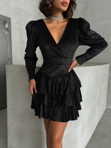 Rochie eleganta scurta din catifea cu volane - Img 1