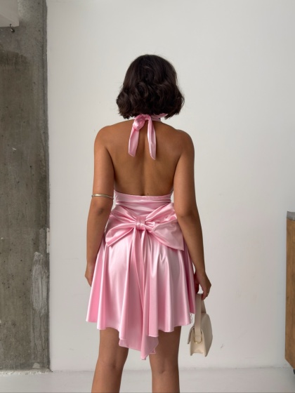 Rochie eleganta scurta din satin cu funda la spate - Img 3