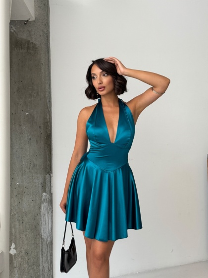 Rochie eleganta scurta din satin cu funda la spate - Img 5