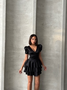 Rochie eleganta scurta din satin cu volane - Img 5