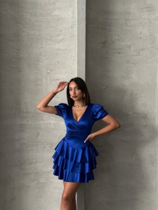 Rochie eleganta scurta din satin cu volane - Img 4