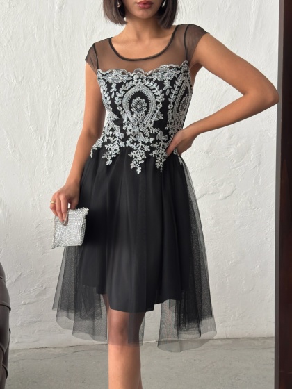 Rochie eleganta scurtă din tull cu insertii argintii - Img 2
