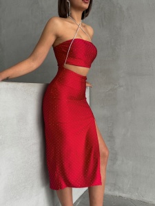 Rochie eleganta stransa pe corp cu accesoriu lant - Img 8