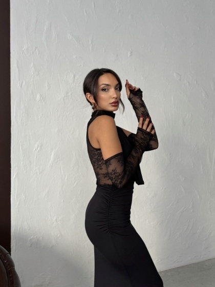 Rochie eleganta tip sirena accesorizata cu manusi - Img 6