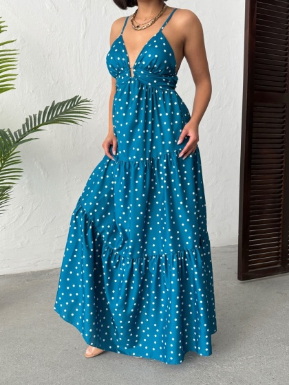 Rochie lunga cu imprimeu buline - Img 5