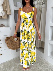Rochie lunga cu imprimeu de lamaie - Img 4