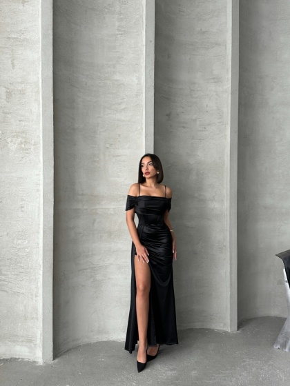 Rochie lunga din satin cu bretele - Img 4