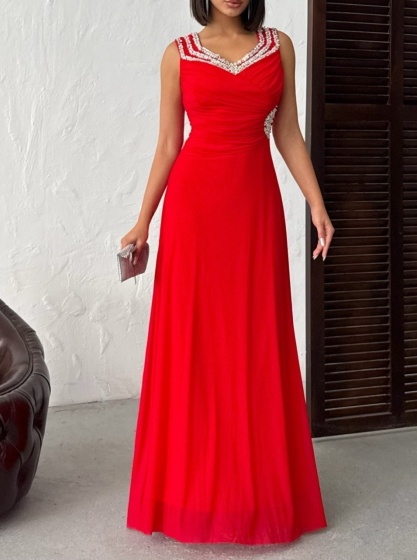 Rochie lunga din tull accesorizata cu strasuri - Img 1