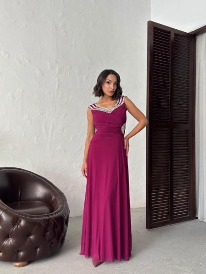 Rochie lunga din tull accesorizata cu strasuri - Img 4