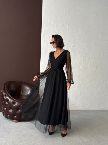 Rochie lunga din tull cu accesoriu in talie - Img 7