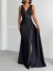 Rochie lunga eleganta cu detalii din paiete - Img 3