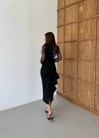 Rochie midi eleganta cu dantelă și detalii volan - Img 3